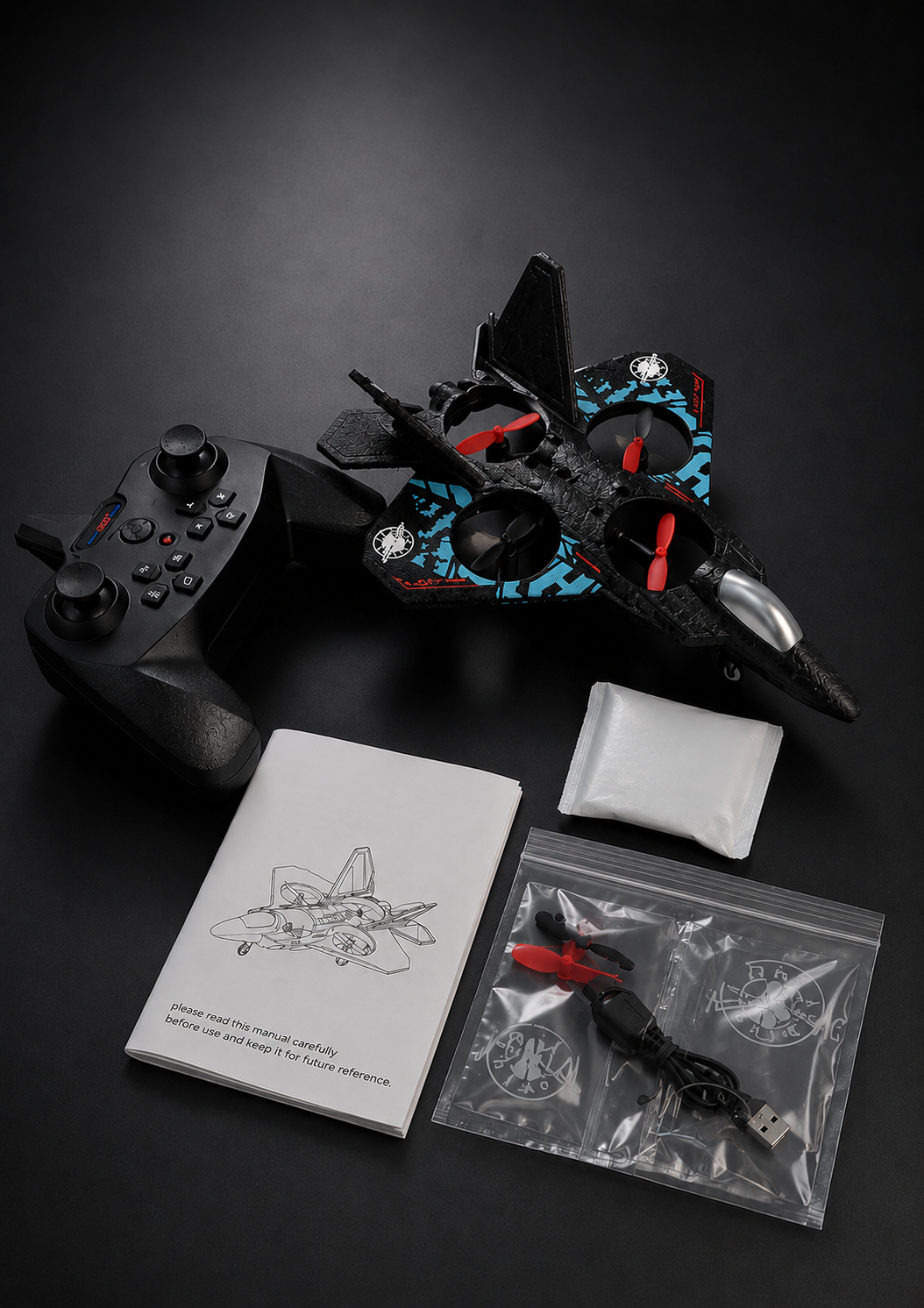 Fighter Jet RC Drone Toy with LED Lights & One-Key Takeoff