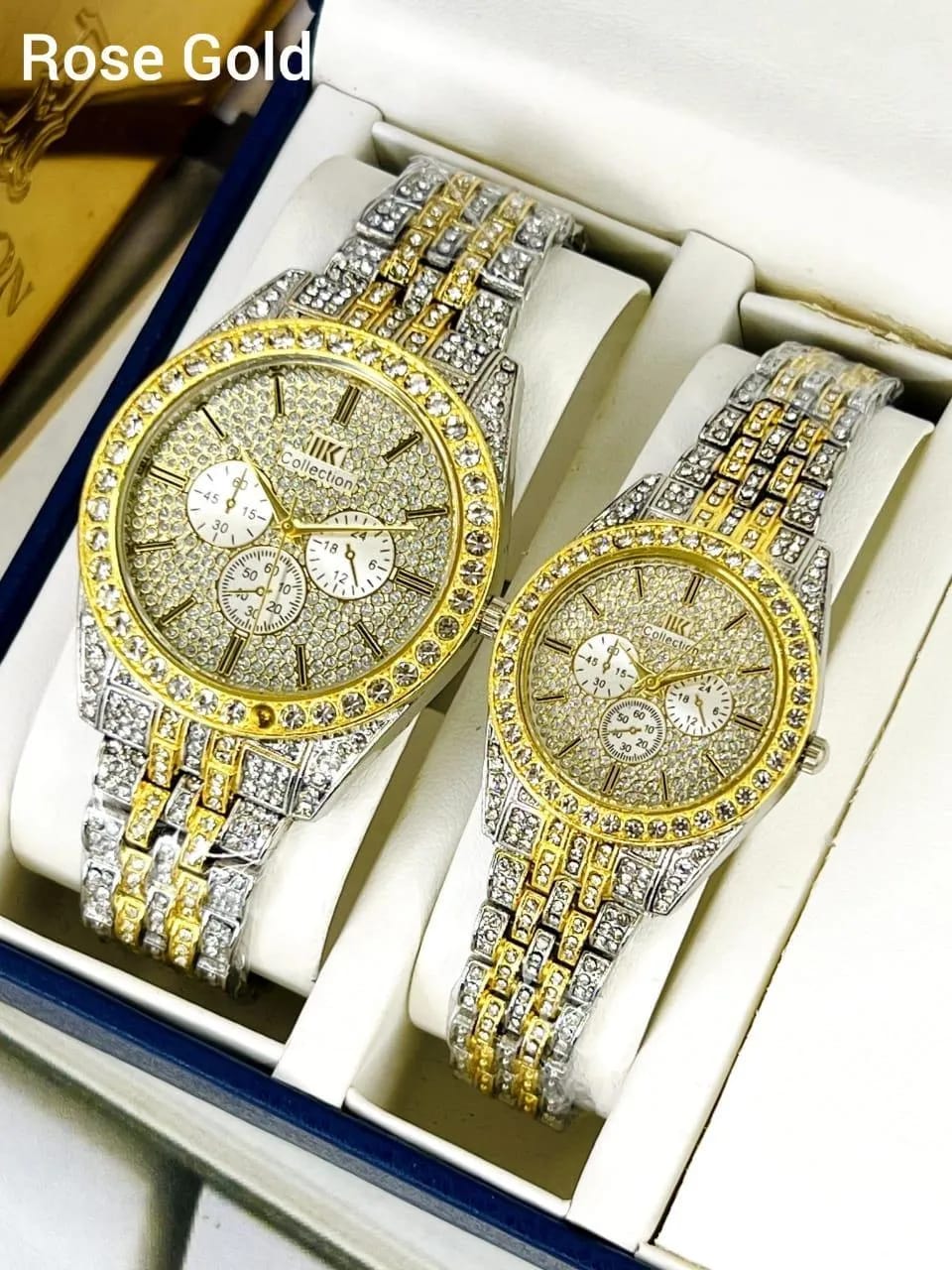 Luxury Couple Watch Set – Rose Gold Diamond-Style Wristwatches (No Box)