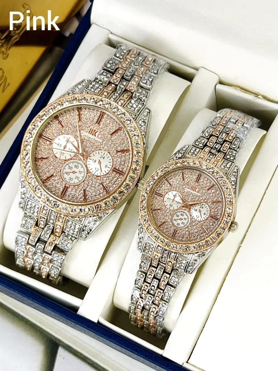 Luxury Couple Watch Set – Rose Gold Diamond-Style Wristwatches (No Box)