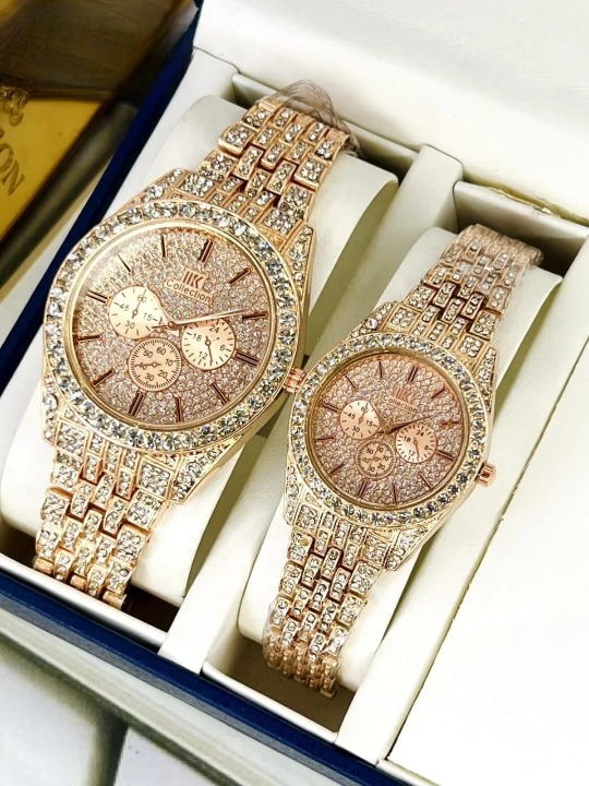 Luxury Couple Watch Set – Rose Gold Diamond-Style Wristwatches (No Box)