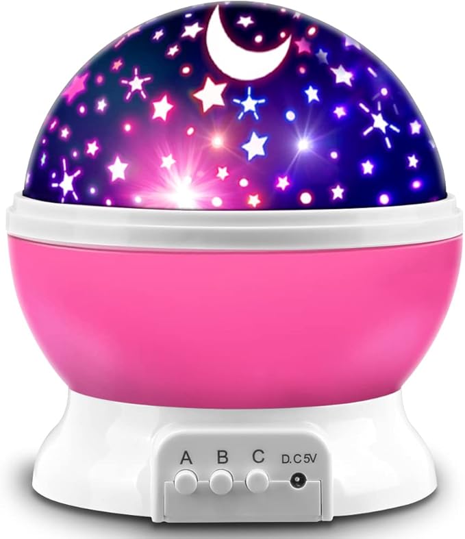 MOKOQI Star Projector, Night Light Lamp Fun Gifts for 1-4-6-14 Year Old Girls and Boys Rotating Star Sky Moon Light Projector for Kids Bedroom Decor -Pink