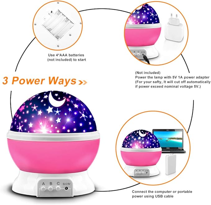 MOKOQI Star Projector, Night Light Lamp Fun Gifts for 1-4-6-14 Year Old Girls and Boys Rotating Star Sky Moon Light Projector for Kids Bedroom Decor -Pink
