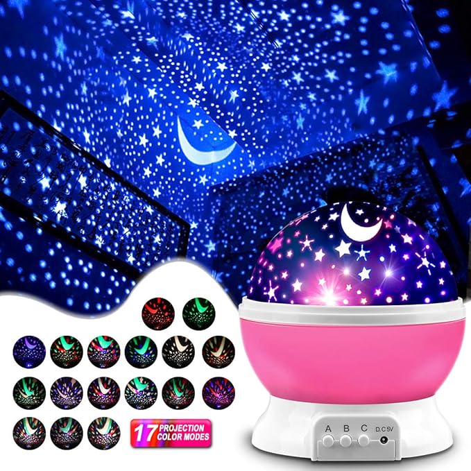 MOKOQI Star Projector, Night Light Lamp Fun Gifts for 1-4-6-14 Year Old Girls and Boys Rotating Star Sky Moon Light Projector for Kids Bedroom Decor -Pink