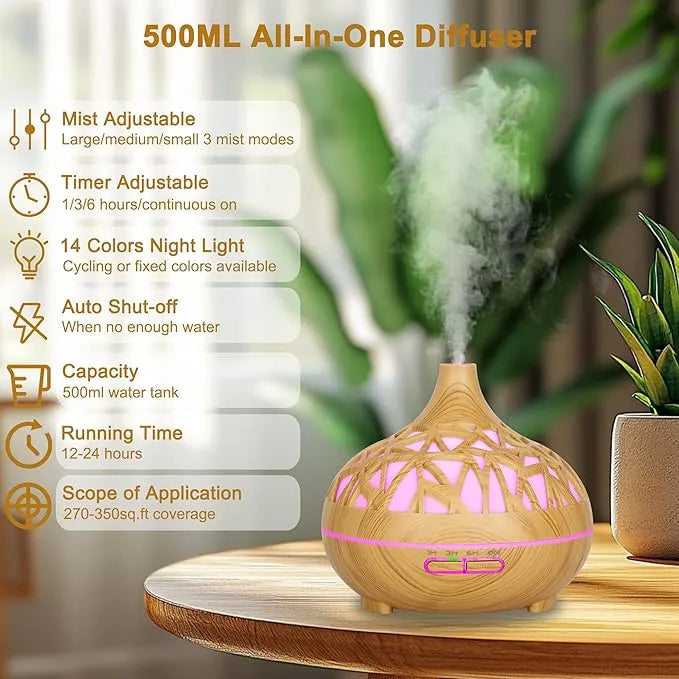 Wooden Lattice Ultrasonic Aroma Diffuser